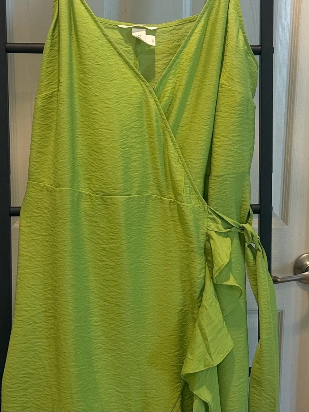 Lime Green Wrap Dress with Ruffle Side Tie Beach Vacation Dress Wedding Guess - Picture 7 of 16
